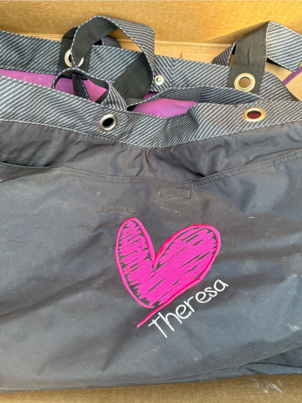 Thirty-one Soft Utility Tote with Pink Heart  and Theresa Embroidery